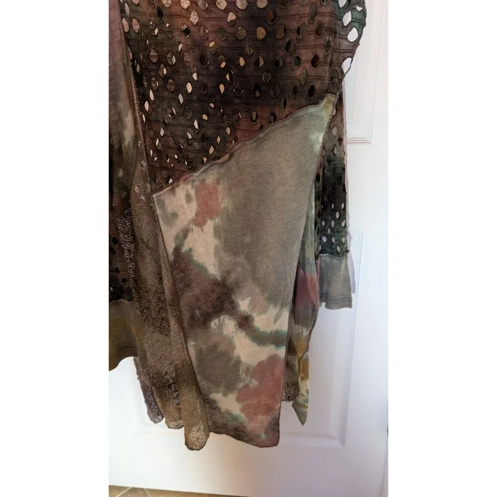 Adore Mesh Knit Cardigan Womens Large Art to Wear Statement Cutout Tie-Dye - Picture 9 of 9